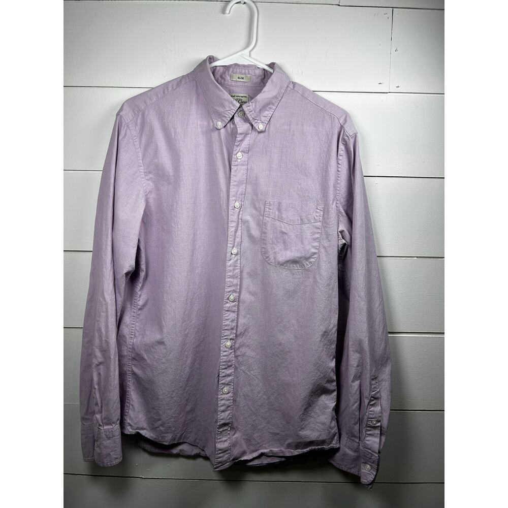 J Crew Secret Wash Button Down Shirt Large Lavendar Slim Untucked Stretch